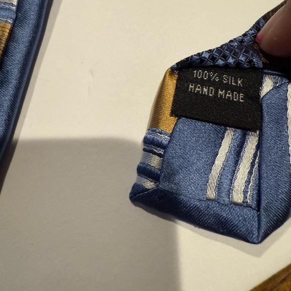 Siena Collezione Blue and Gold Striped Men's Tie - Picture 4 of 5